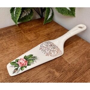 Vintage Porcelain Cake‎ Server –  Pink Floral & Silver Filigree